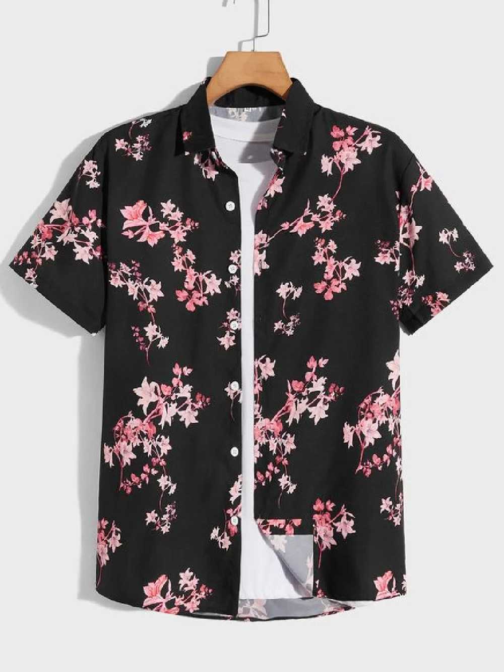 Mens short sleeved shirt summer Hawaiian style lapel button up shirt casual fashion plus size X250410