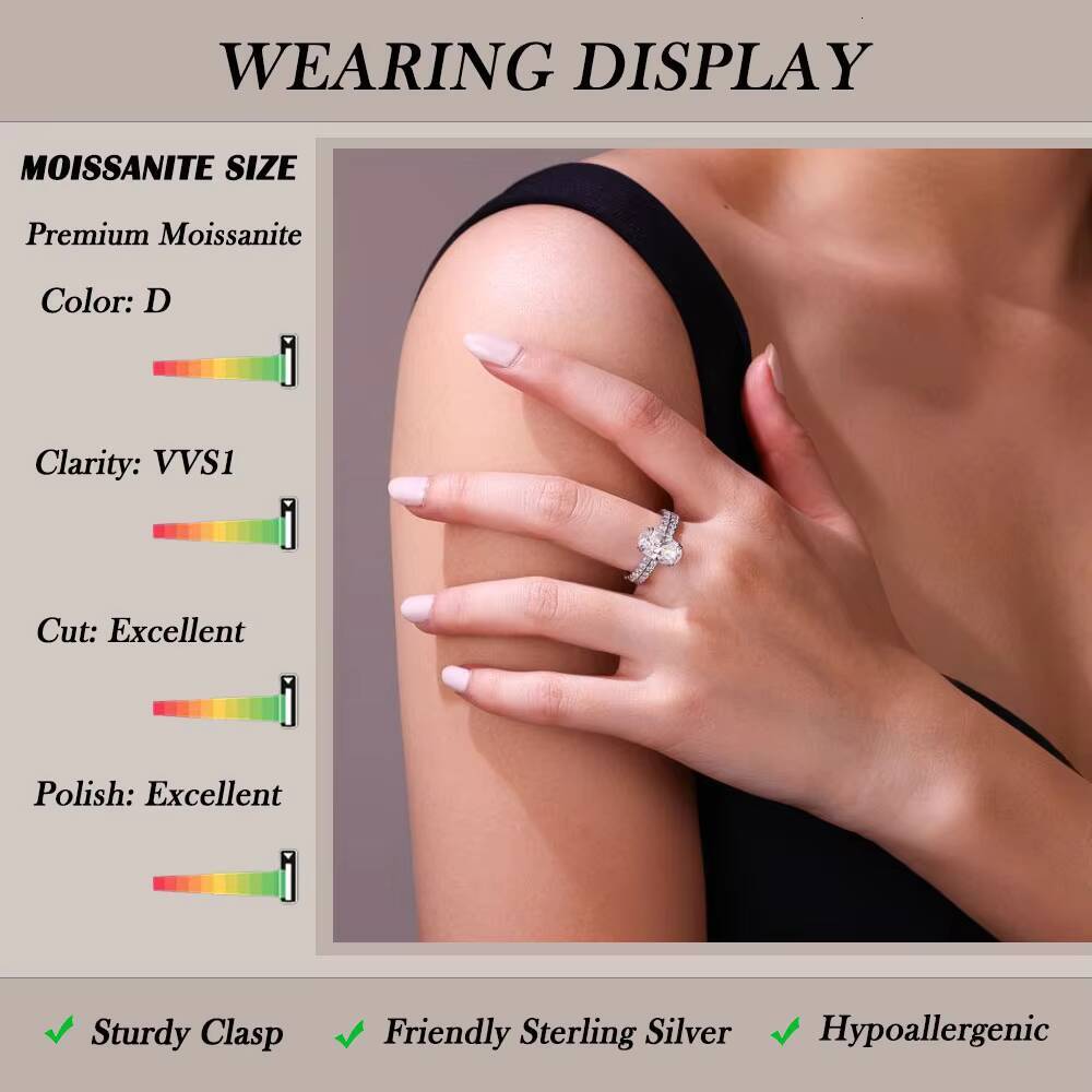 538CTW Oval Cut Moissanite Ring Set Egg Shape Center with Eternity Band 925 Silver Engagement Jewelry Gift for Women