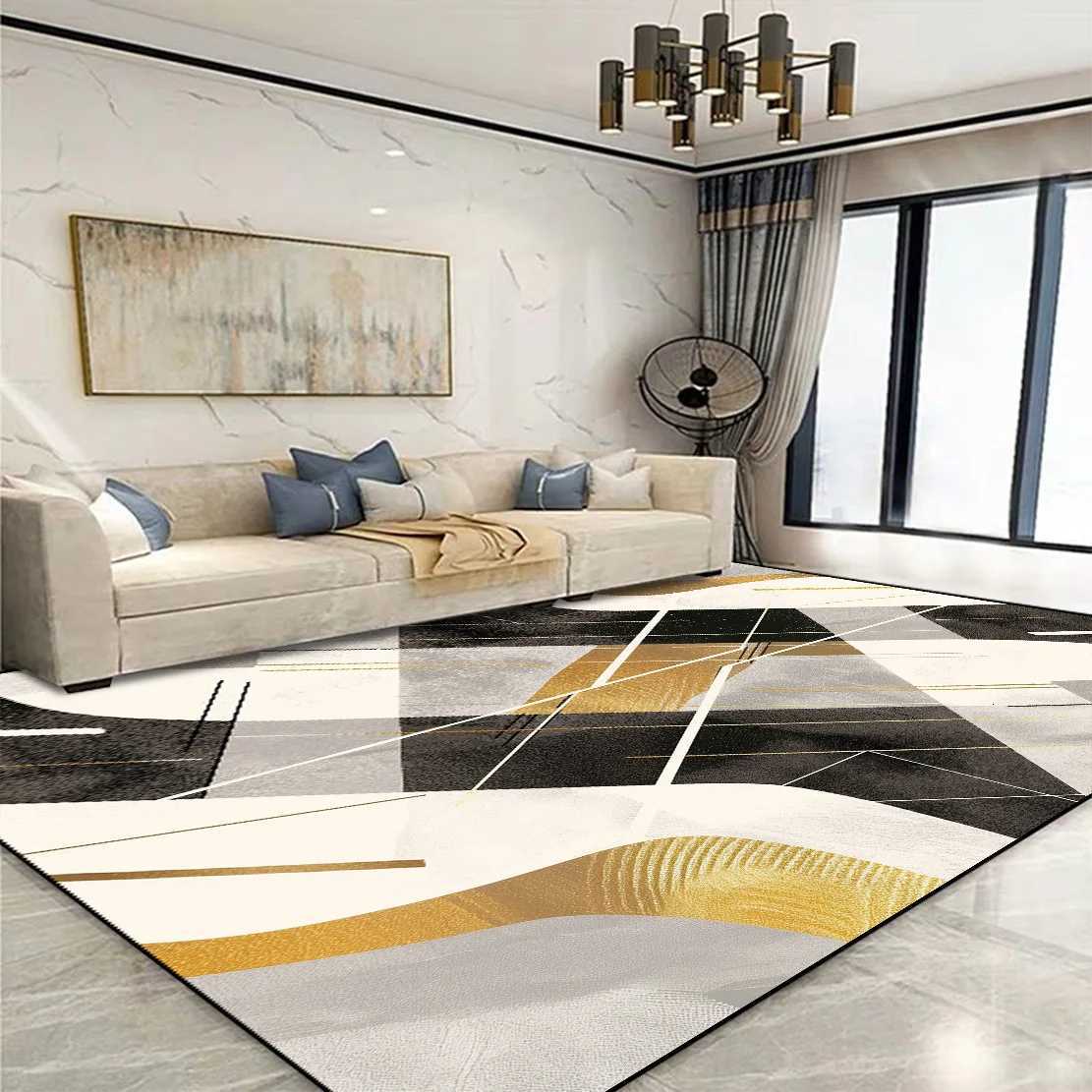 Modern Golden Geometric Carpet for Living Room Large Area Decoration Home Rugs for Bedroom Soft Non-slip 200x300 Lounge Sofa Mat Y251110
