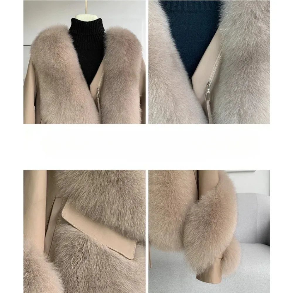OFTBUY Women Fox Fur Coat Autumn Winter AllinOne Spliced Sheepskin Motorcycle Thickened Warm 251110