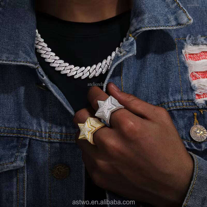 Hip-Hop VVS Hui Shi Ring Men's Style S925 Sterling Silver Gold-Plated Engagement Jewelry