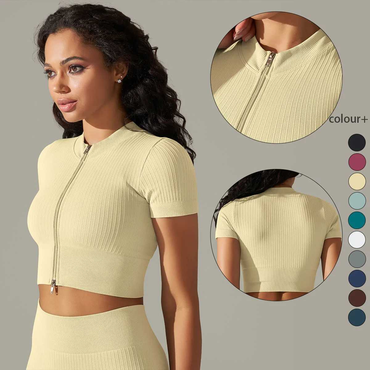 Womens Zipper Fitness Yoga Shirt Sports T-shirt Fitness Tight Elastic Breathable Sports Top Womens Clothing Fitness Running Activity ClothingXJ250410