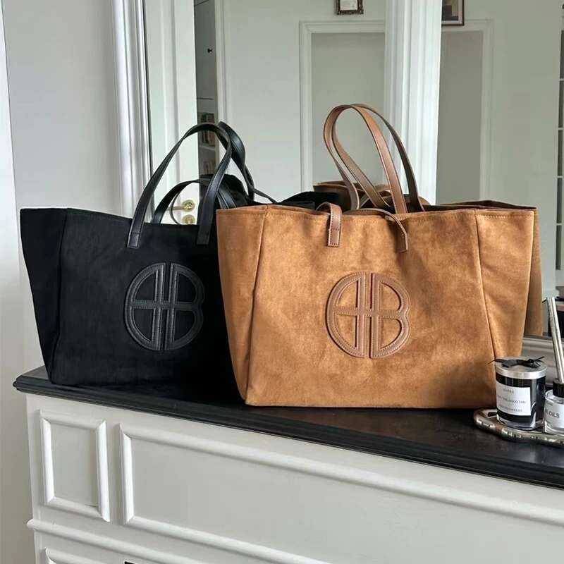 Faux Suede Tote Bags For Women Designer Handbags And Purses 2023 New In Fashion Large Capacity Simple Underarm Shoulder