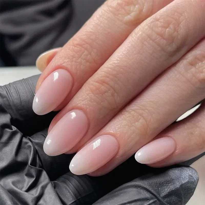 24pcs Orange Gradient Almond Fake Nail Detachable Simple Solid Color Pressing Fake Nail Tip with Glue Long y2k Pink Nail W250410