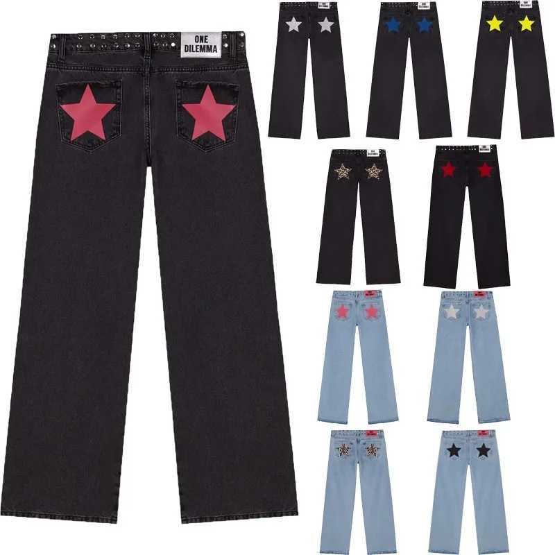 Y2K Womens Straight Leg Jeans Personalized Star Texture Retro Baggy Jeans Stylish High Street Willow Nail Low Waist Jeans C251110