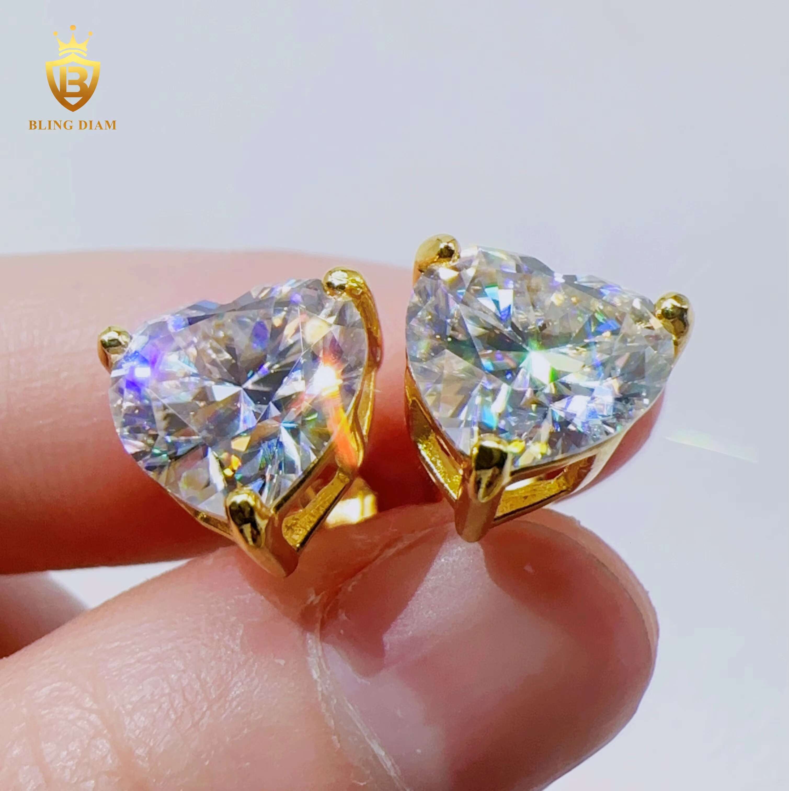 Pass Diamond Tester Custom Hip Hop Jewelry 925 Silver 4-10MM Heart Cut VVS Moissanite Stud Earrings for Women