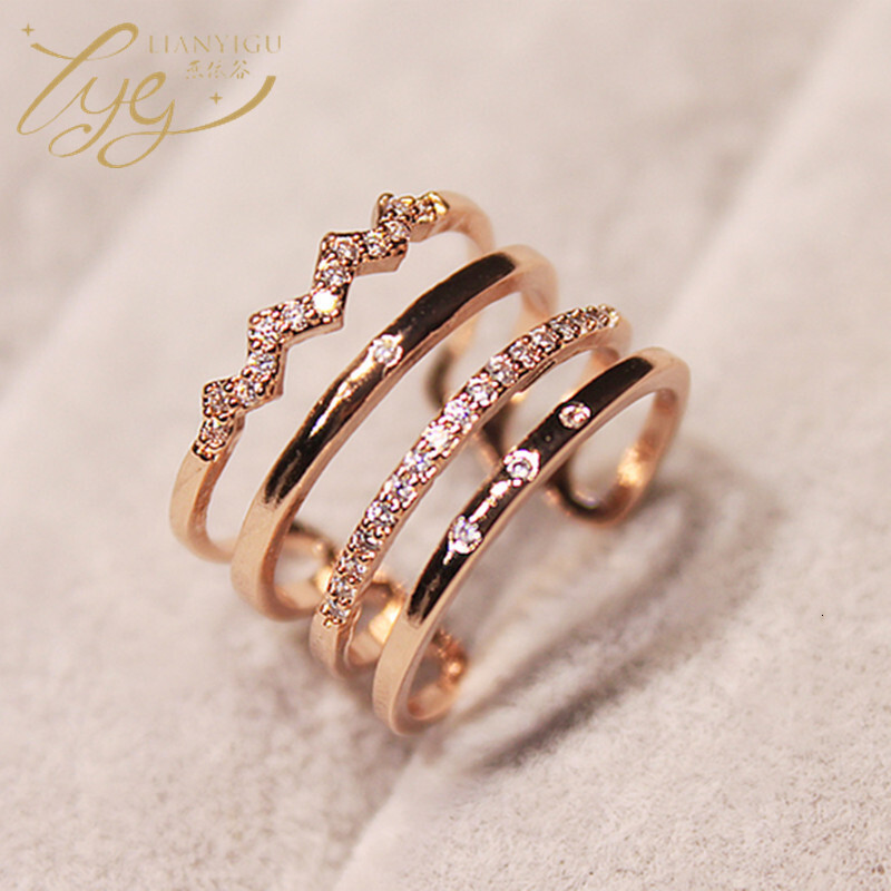 Korean Niche Personality Hollow High-end Multi-layer Micro-inlaid Hollow Rose Gold Ring For Fashion Ring Women Geometric Designer Ring Line Index Fing