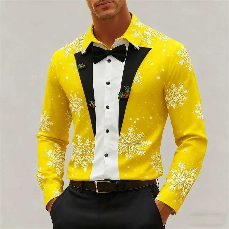 Christmas Mens Snowflake Bow Tie Pattern 3D Print Christmas Shirt Long Sve Tops Outdoor Holiday Gift Shirt Men Clothing Q251110