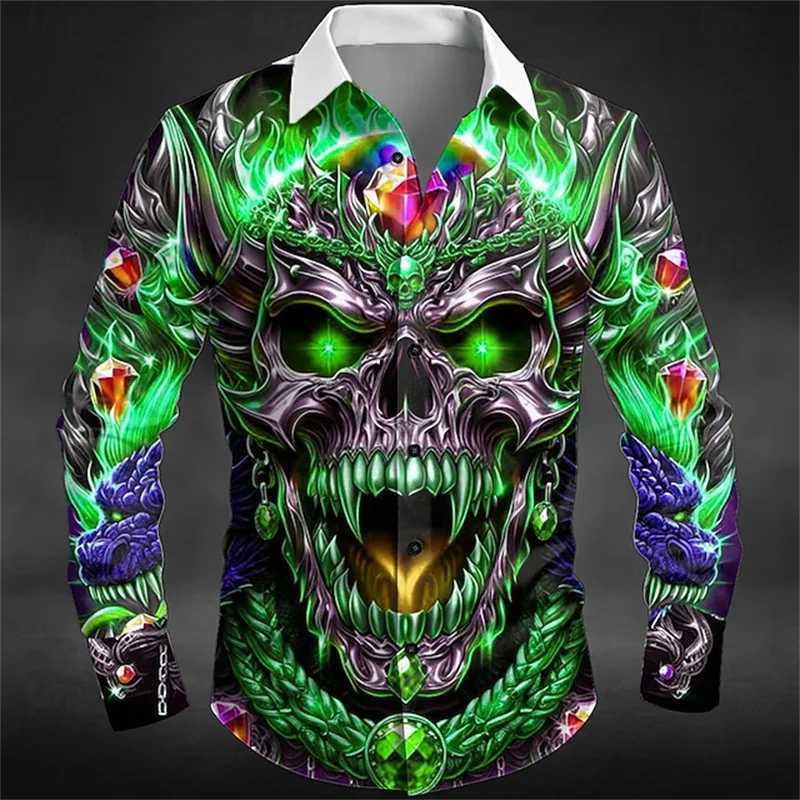 Halloween Mens Skull Dragon Flame Shirt Dark Punk Gothic Style Outdoor Holiday Summer Spring Lapel 3D Printed Lapel Shirt K251110