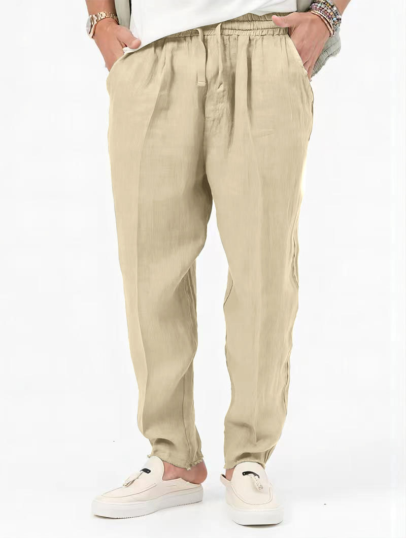 2025 New Mens Cotton Hemp Loose Large Size Solid Pocket Casual Pants Goods