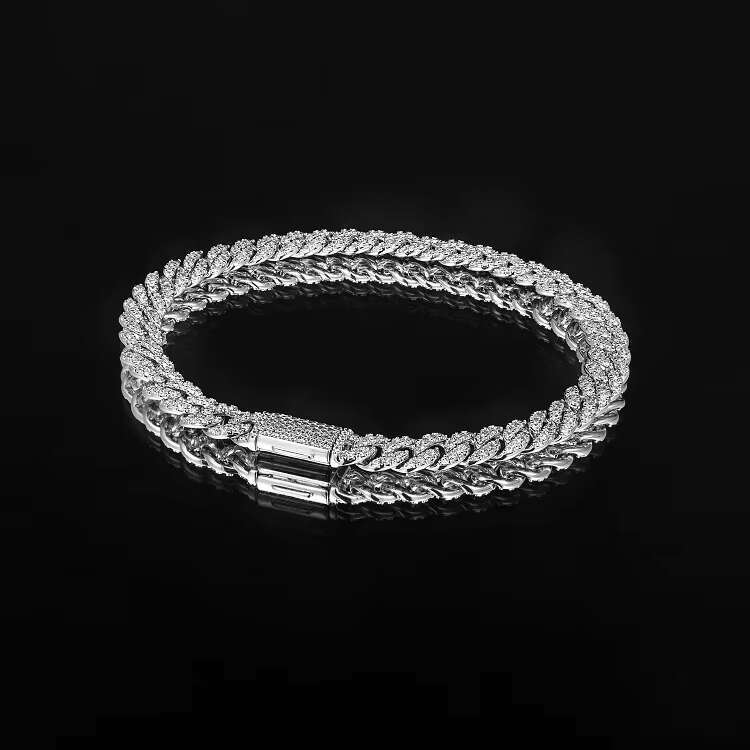 Rap singer jewelry 6mm sterg sier Miami Cuban chain ice zirconia hip-hop bracelet gold-plated master