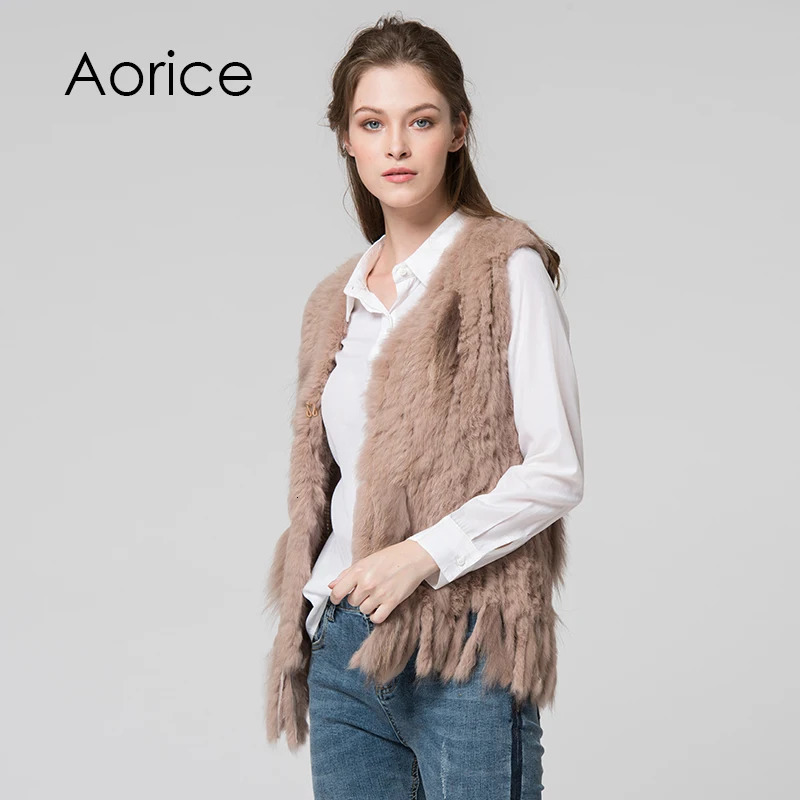Women Knitted Handmade Real Rabbit Fur Vest Gilet Sleeveless Garment Waistcoat Female Natural Coat Jacket VR031 251110
