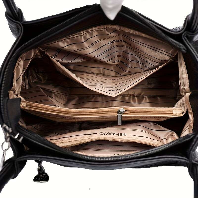 Black Lychee Pattern Women's Handbag, Dual-purpose Tote Crossbody, Large Capacity Multi-compartment Moms - Vintage Texture Shoulder Bag Suitable 