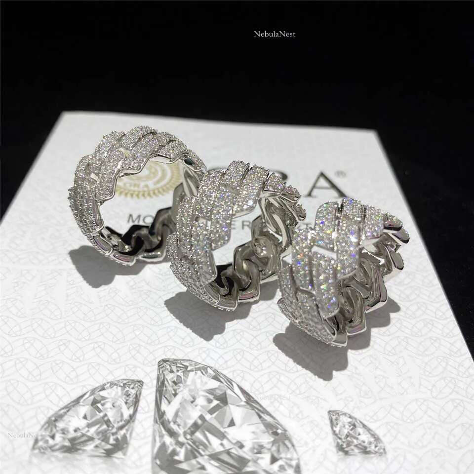 Vvs Moissanite Dia Rings Men Iced Out Ring Gold Plated CubanBand Custom Hip Hop Sterg Sier