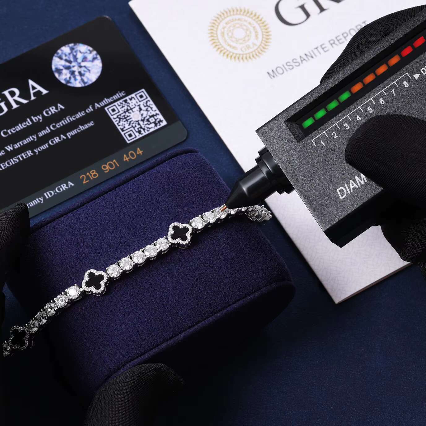 Black Clover Gift 4mm 925 Sterling Silver VVS Moissanite Diamond Agate Tennis Bracelet Four Leaf Fine Necklace Jewelry