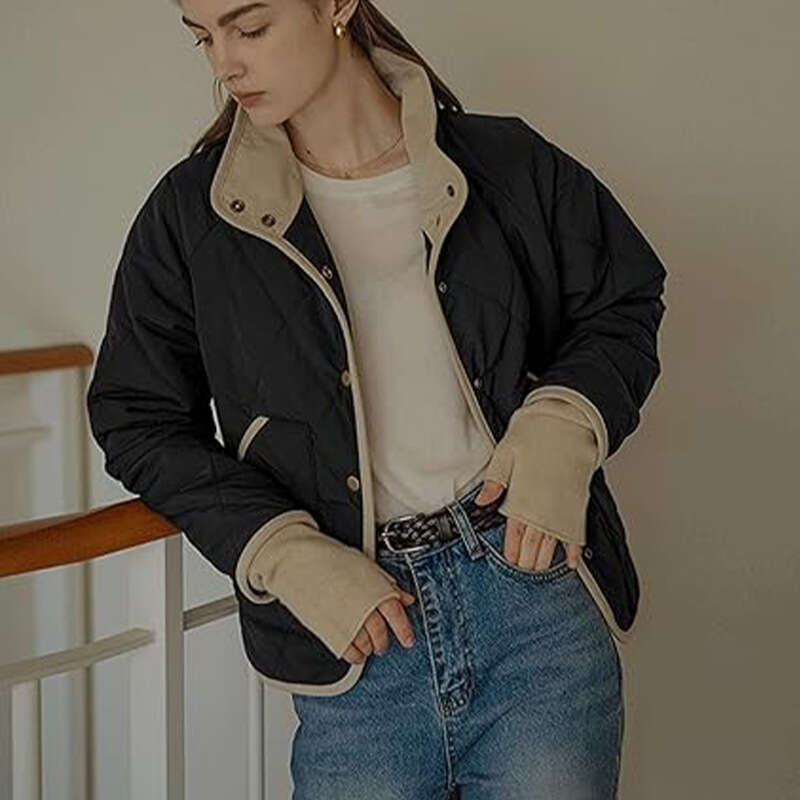 Rui Chuo European and American Lightweight Jacket 2025 Autumn Winter Cross-Border Amazon Wish Foreign Trade Cotton Coat Women's Clothing