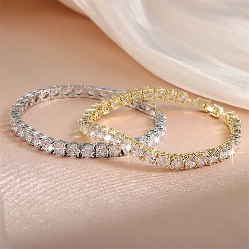 Round Cubic Zirconia Bracelets Women Men Gold Silver Color Copper Metal Couple Bracelet Party Daily Holiday Gift JewelryT251110