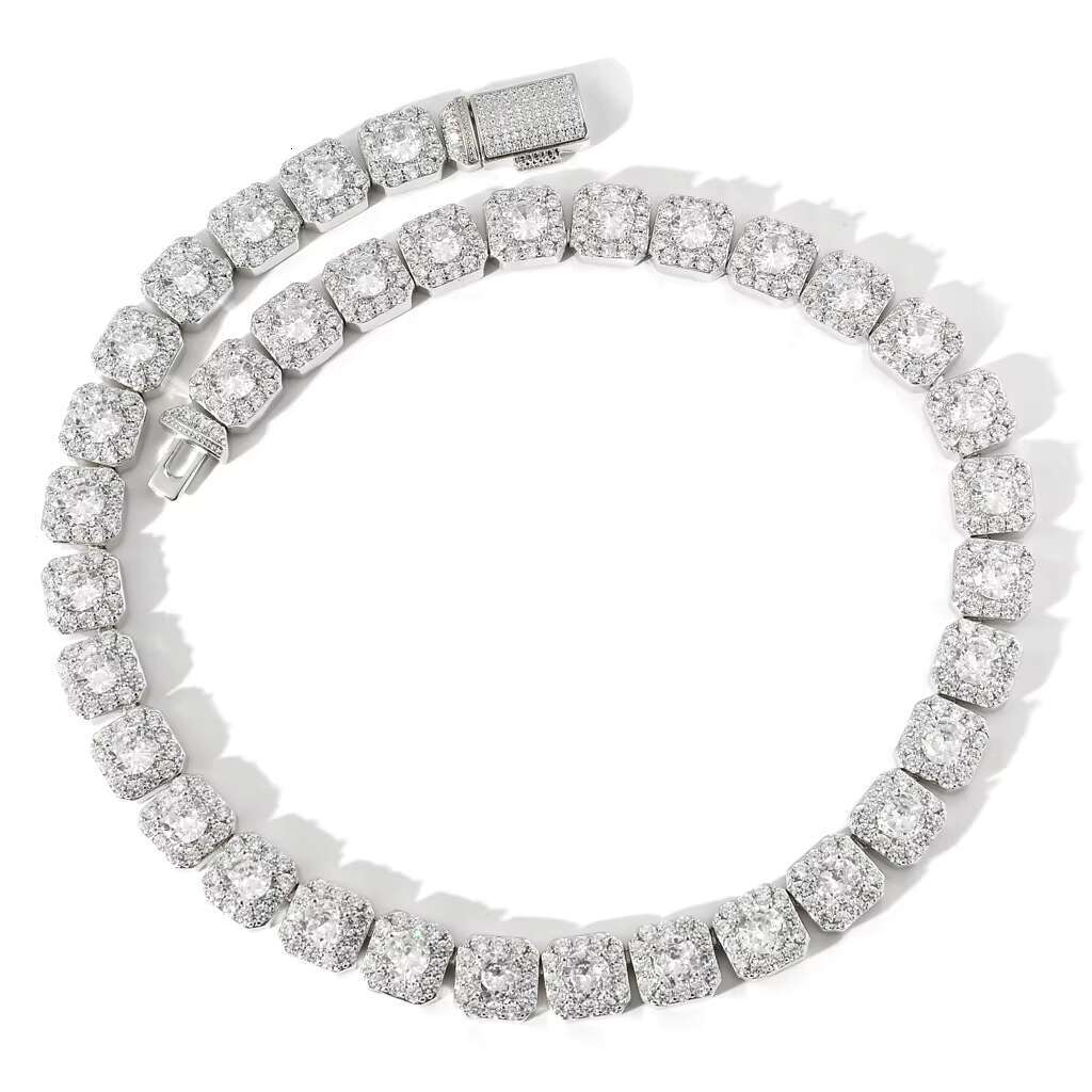Fashion Princess Cut Tennis White Gold Iced Out Hip Hop Jewelry Brass 13mm Moissanite Cuban k Chains for Men