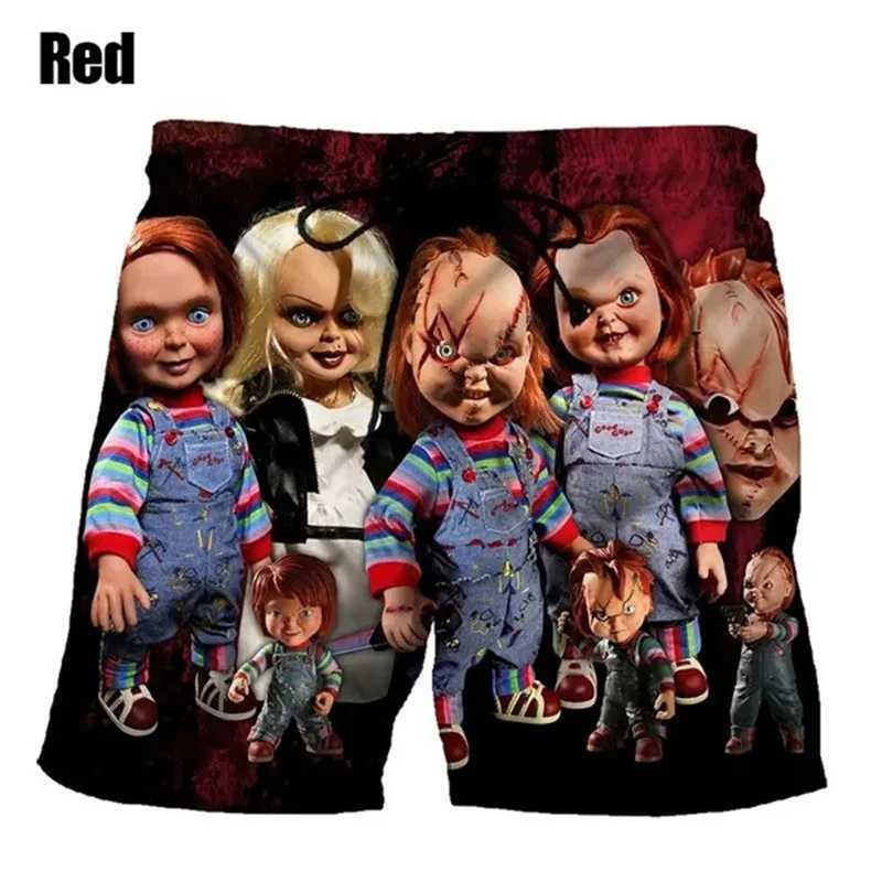 Chucky Doll horror graphic beach shorts mens 3D printed board shorts surfing swim shorts cool childrens shortsW250410