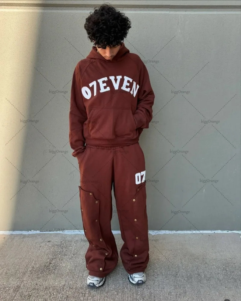 2025 European and American Printed Mens Super Large Hoodie Trousers Suit Buttons Decorative Pullover Clothing Pants 250409