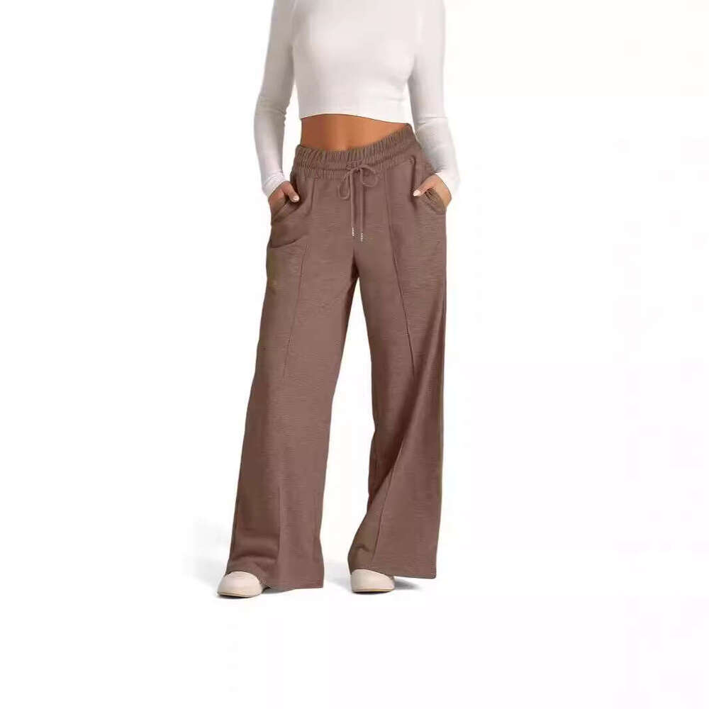 Cross-Border E-commerce Amazon 2024 Autumn Winter European American Ladies Lace-up Solid Color Waist Cinch fashion Wide-leg Casual Trousers