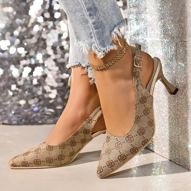 Pointy toe slingbacks pumps flats shoes horsebit buckle stiletto heels sandals 10.5cm womens high heeled sandals luxury designer dress shoes
