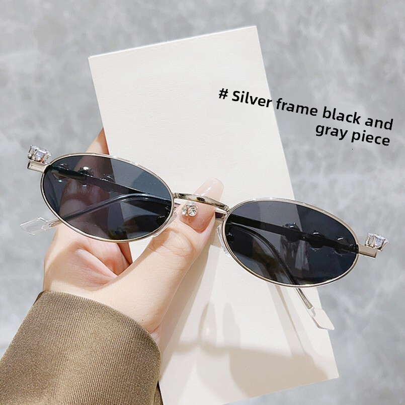 2025 Oval with Rhinestones Small Frame Artistic Style No Makeup Plain Glasses Sunglasses for Women Trendy