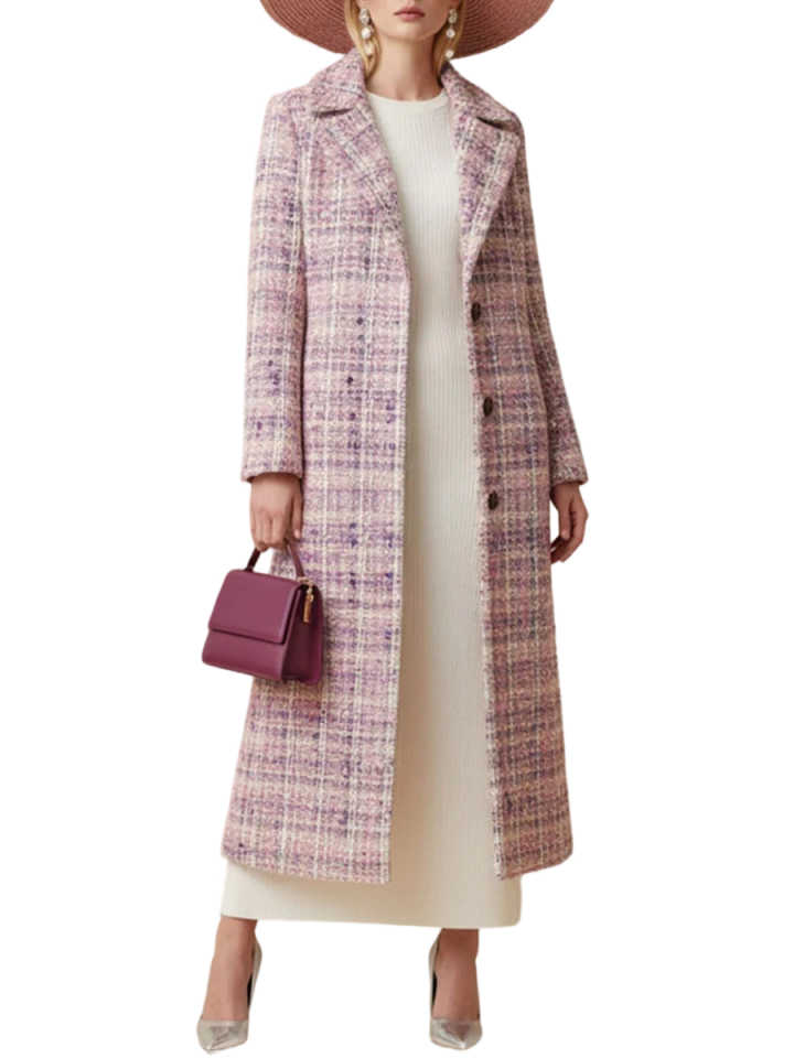 Elegant Plaid Women Woolen Overcoat Single Breasted Autumn Winter Outdoors Occasion Warm Custom Made