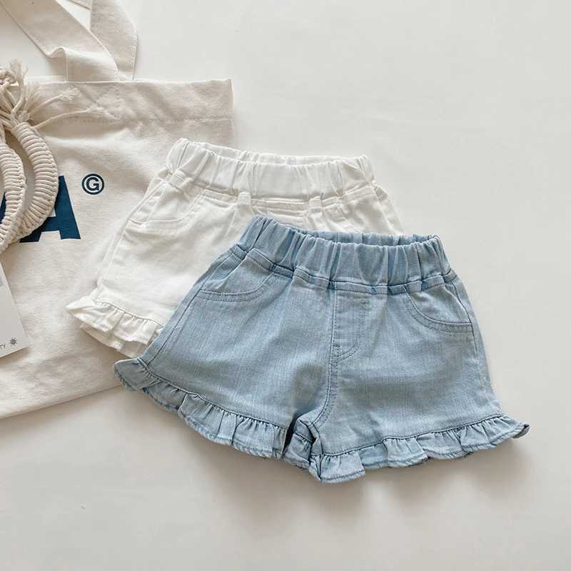 Childrens New Summer Childrens Girls Ruffle Shorts Solid Short Denim Childrens Wear Teen Girls Jeans Z250410