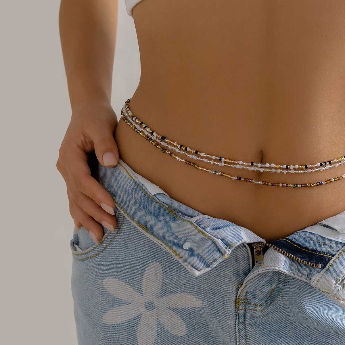 Ingemark 3Pcs Bohe waist bead belly strap chain suitable for Wen Wed brides sexy summer bikini elastic jewelry Y2K accessories X250410