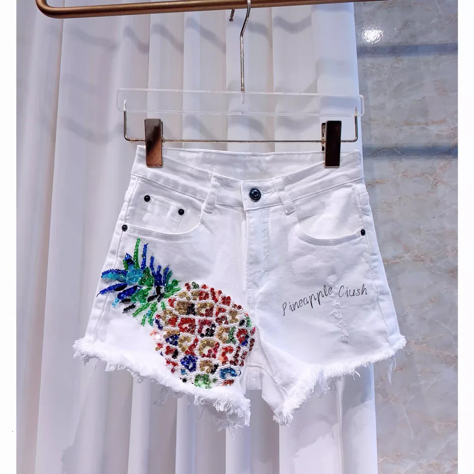 Trend Summer Shorts for Women Elastic and Comfortable High Waist Color Diamond Weight Loss White Denim Shorts 250410