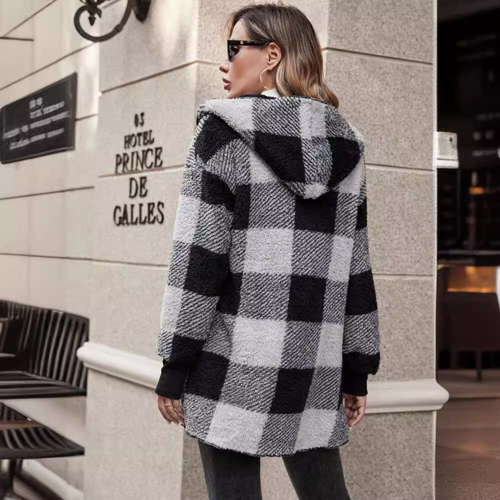 2025 Amazon Cross-Border New European and American Loose Plaid Color Block Knitted Cardigan Fashion Foreign Trade Sweater for Women