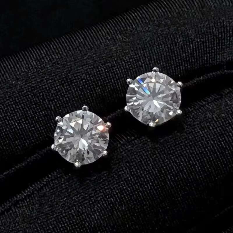 Classic Style 925 Solid Silver Round Brilliant Moissanite Diamond Stud Earrings for Men Women Jewelry