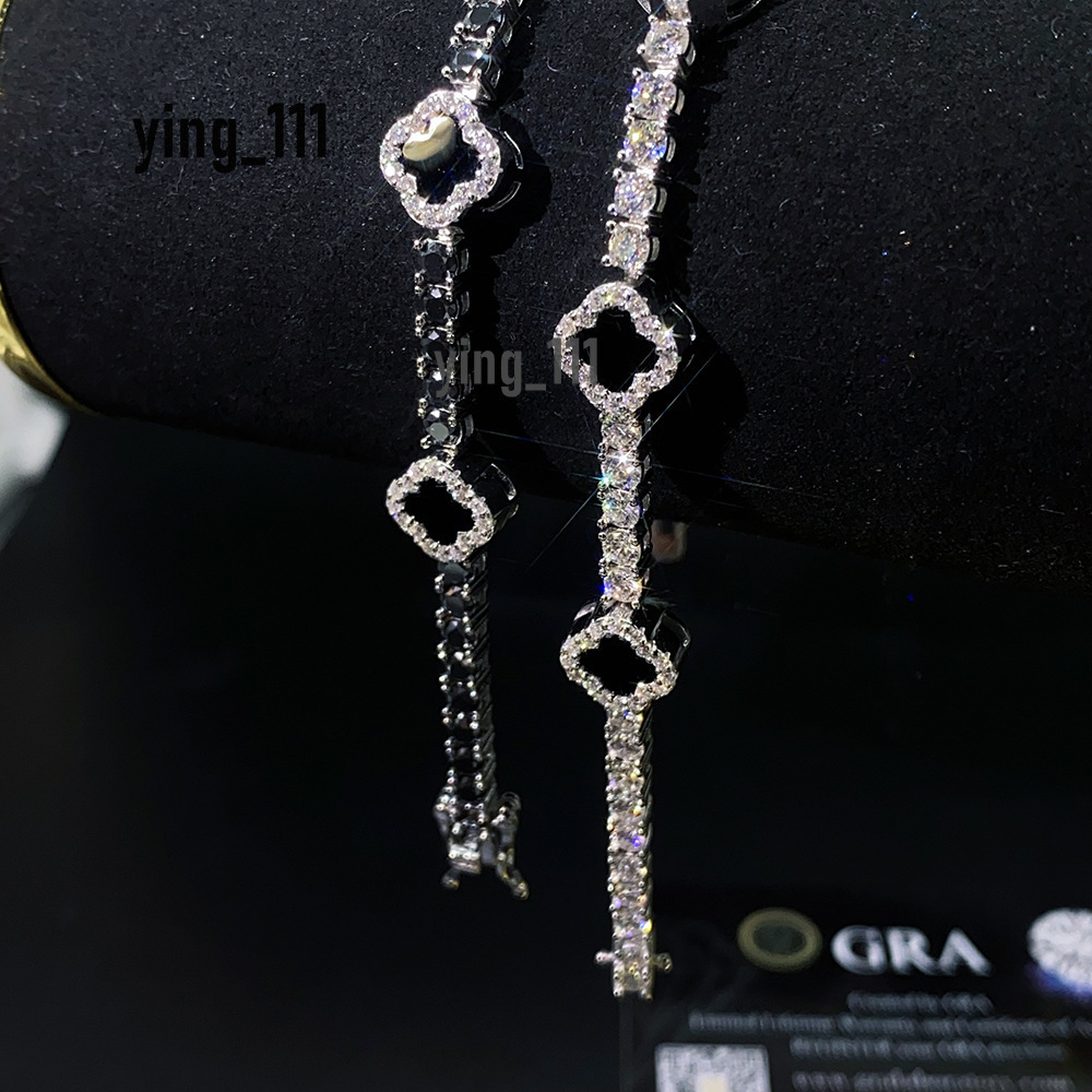 Fine Jewelry Clover Four Leaf Clover White Gold Plated Jewellery 925 Sterling Silver Charm Moissanite Tennis Bracelet
