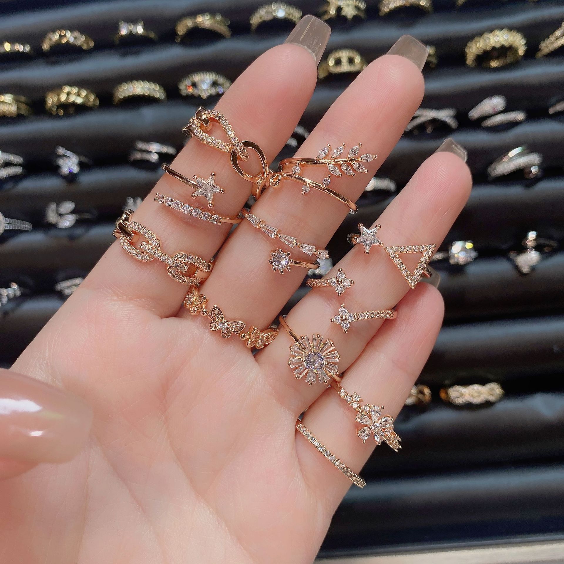 Exaggerated European And American Designer Ring Rings For Women Niche High-end Luxury Zircon Fashion Ring Non-fading Open Copper Rings Butterfly Rings