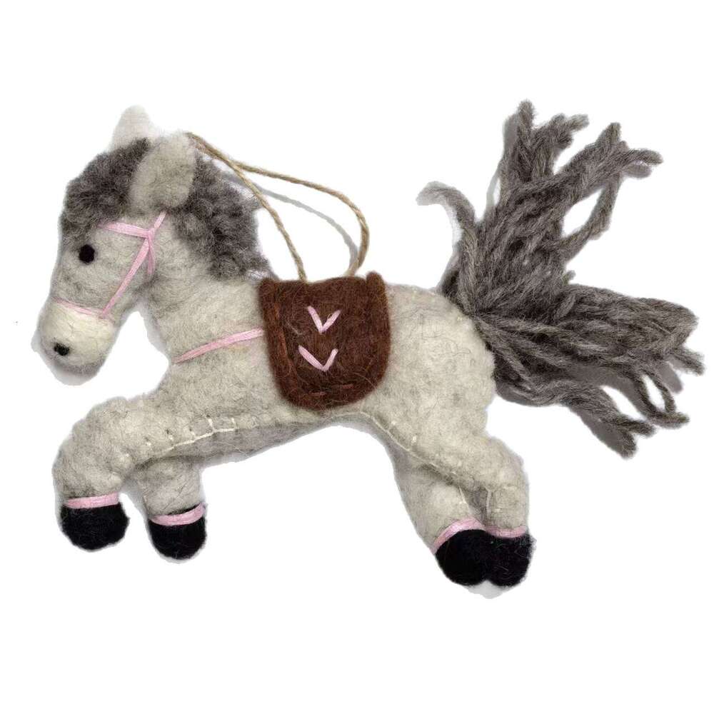 Gray Wool Felt Pony Keychain Bag Charm, Autumn Winter Cute Fashion Versatile Pendant for Women, Unique Accessory In-Stock