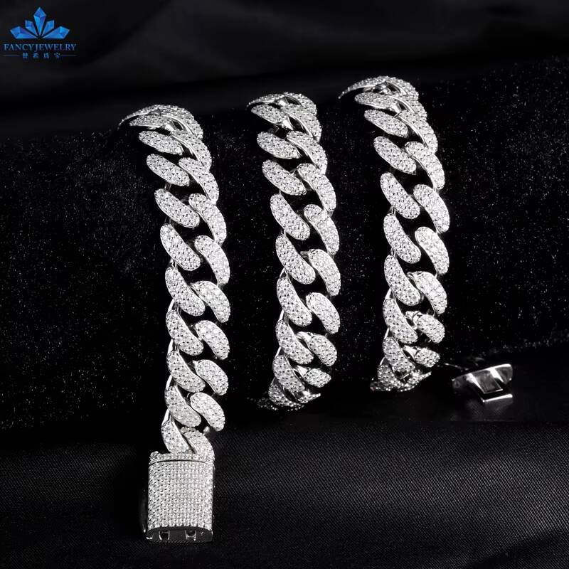 Factory Wholesale VVS Moissanite Diamond Miami 925 Cuban Link Chain 8mm 10mm 12mm 14mm 18mm 20mm Hip Hop Necklace Men Jewelry