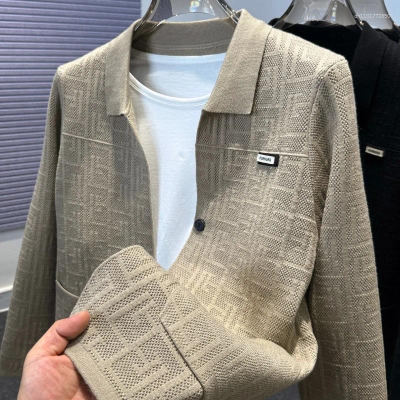 Men's Sweaters Autumn Winter High-Quality Cardigan Retro Collar Jacquard Knitted Sweater Coat Casual Fashionable Outerwear Shawl Trendy