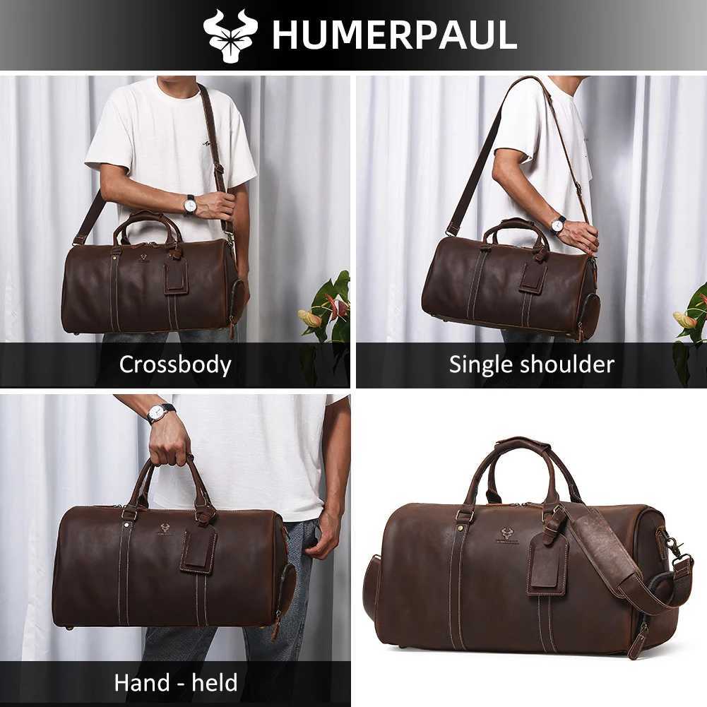 HUMERPAUL Crazy Horse Leather Business Duffel with 15 Laptop Compartment Shoe Pocket Large Capacity Luggage Travel Bag For Suit K251110