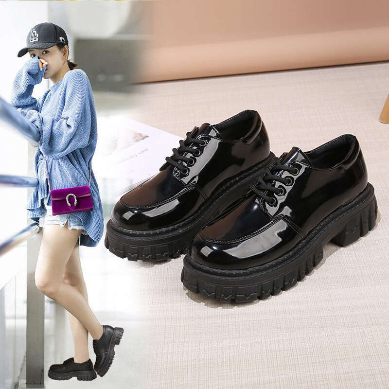 Woman Sandals New British Style Small Leather Versatile Autumn And Spring Thick Soled Casual Shoes For Women Black Single Shoes Sponge Cake Loafers