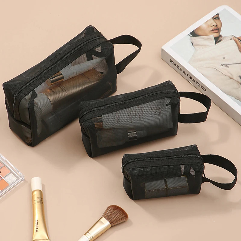 Black Layer Travel Cosmetic Bag Large Capacity Mesh Makeup Storage Pouch Toiletries Bags 251110