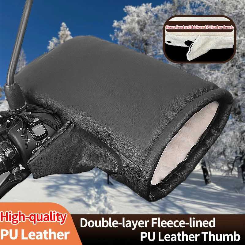Winter Motorcycle Handlebar Gloves-Warm Thickened Handle Covers Rainproof Windproof Moto PU Leather Hand Protective Gloves S25118
