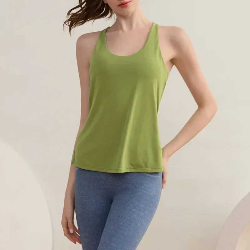 Womens shoulder strap fitness yoga vest high stretch sports vest slim fit with detachable pad fitness suitXJ250410