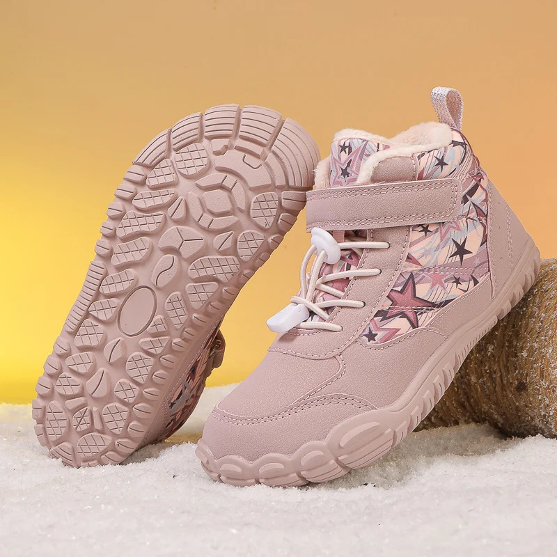 Childrens Barefoot Snow Boots Wide Toes Winter Insulated Waterproof Fur Lining Shoes Suitable for Boys and Girls in Cold Weather Outdoor Sports Shoes 