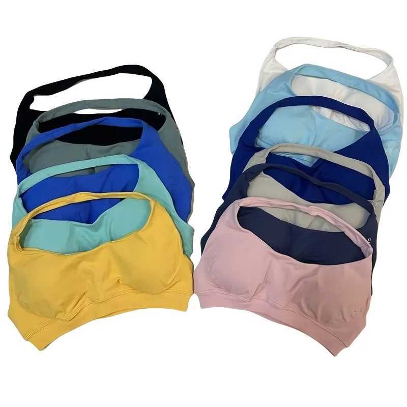 Yoga sports bra rings neck strap sexy backless fitness yoga top mid gym short slim fit topXJ250410