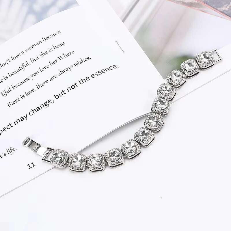 New Hip Hop Fashion Men's Square Miami Cuban Handmade Necklace 12mm rhie gold-plated crystal pearl chain