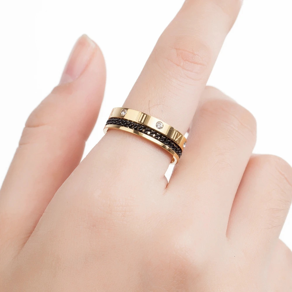 TYO Wedding Ring Stainless Steel Roman Numeral Men Rings High Quality Cubic Zirconia Punk Spinner Chain Women Jewelry For Party 251110