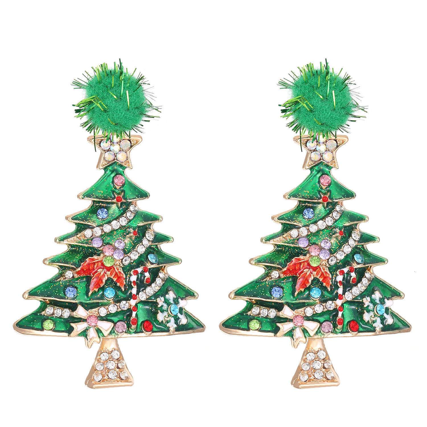 Jewelry Colored Dia Alloy Oil Drop Christmas Tree for Women Fashionable and Elegant Earrings