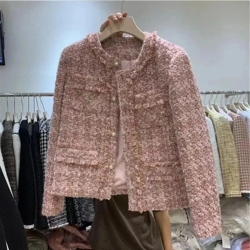 Spring Autumn Comfortable Be allMatch Short Womens Coat Small Fragrant Wind Loose Temperament Female Coarse Tweed Jacket 251110