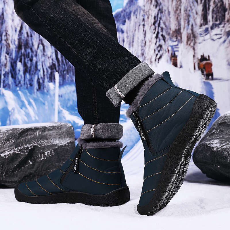 New Large Size Snow for Men Outdoor Thickened Warm Shoes with Zipper and Fleece Winter Men's Cotton Boots lightweight comfortable